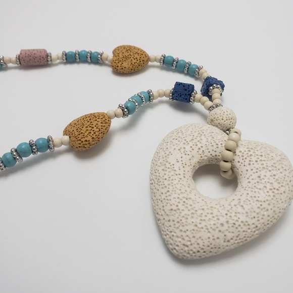 NEW Multi-Color Lava Rock and Howlite Necklace, Heart Lava Rock Charm - Picture 3 of 4